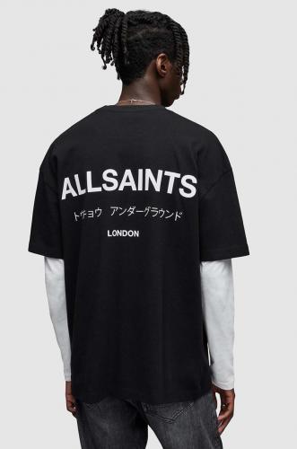 AllSaints tricou din bumbac culoarea negru, cu imprimeu
