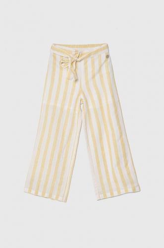 Guess pantaloni cu amestec de in pentru copii culoarea galben, modelator