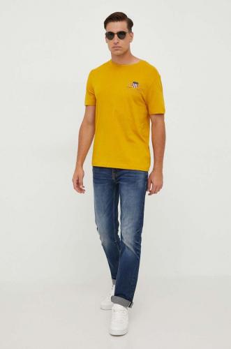 Gant tricou din bumbac culoarea galben, cu imprimeu