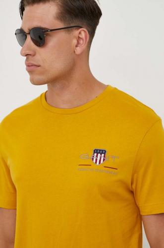 Gant tricou din bumbac culoarea galben, cu imprimeu