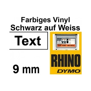 DYMO RHINO TAPE VINYL 9MM/5.5M BLACK ON WHITE