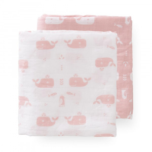 Fresk Set 2 paturici muselina Whale mellow rose 120x120 cm