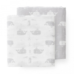 Fresk Set 2 paturici muselina Whale dawn grey 70x60 cm