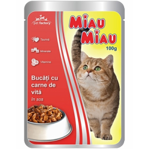 Miau-Miau Pliculete cu carne de vita in sos 100g
