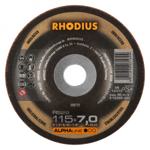 RHODIUS Disc Abraziv, Polizare Inox / Otel / Neferoase / Fonta, Rs28, 115 X 7.0 X 22.23