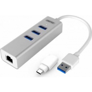 Unitek USB3.0 3-Port + Gigabit Ethernet Aluminium Hub y-3083b