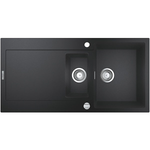 Grohe K500 31646AP0, 1 1/2 cuve, picurator reversibil, compozit quartz, negru