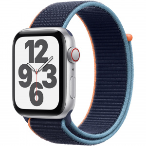 Apple Watch SE 44mm GPS+Cellular Silver Aluminum Case with Deep Navy Sport Loop