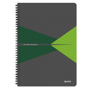 Leitz Caiet de birou Office, A4, coperta carton, cu spira, 90 file, dictando, verde