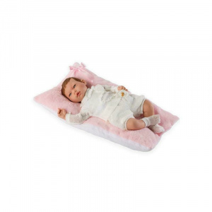 Guca Papusa bebe realist Reborn Alma cu perna roz 46 cm