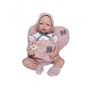 Guca Papusa bebe realist Reborn Violeta cu pernuta roz stelute 46 cm