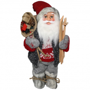 Strend Pro Mos Craciun Santa cu vesta, skiuri si sac cadouri, 30 cm