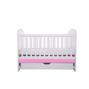 Eurogloria Como cu sertar - Alb cu Roz + Saltea cocos confort 120 x 60 x 12 cm
