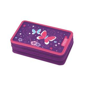 Herlitz Penar echipat dublu 2 compartimente 23 piese Purple Butterfly