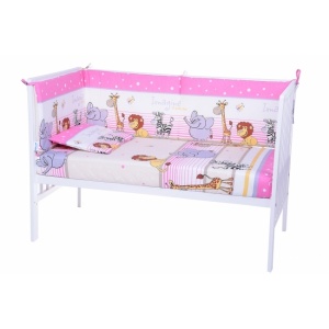 Nichiduta Lenjerie patut cu 5 piese Jungla Animalutelor Pink 010