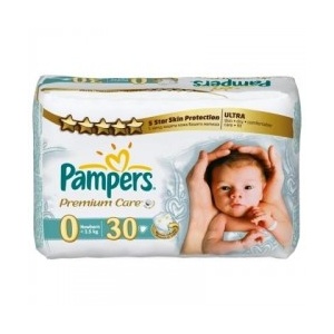 Pampers Premium Care 0 New Born Carry Pack x 30buc