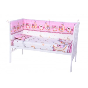 Nichiduta Lenjerie patut cu 5 piese Owls Pink 025