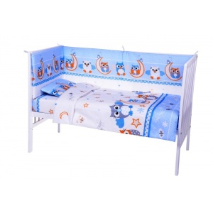 Nichiduta Lenjerie patut cu 5 piese Owls BlueWhite 027