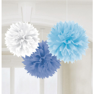 Amscan Decoratiuni Pom Pom 3 Buc - alb-albastru