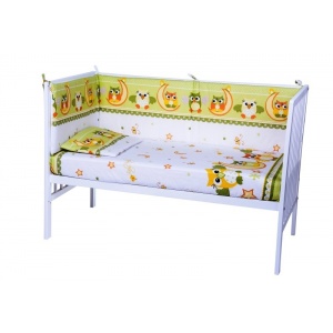 Nichiduta Lenjerie patut cu 5 piese Owls Green 029