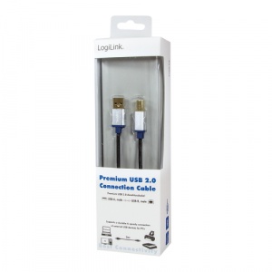 LogiLink Premium USB 2.0 Connection Cable, USB-A Male to USB-B Male, 2m BUAB220