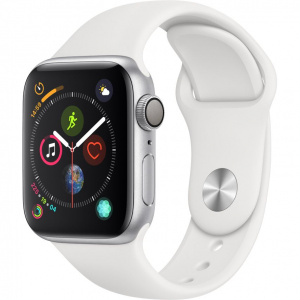 Apple Watch Series 4 GPS, 40mm, Carcasa Silver Aluminium, White Sport Band (mu642wb/a)