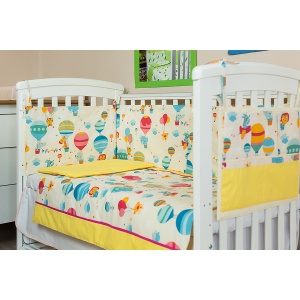 KidsDecor Lenjerie patut bebe cu galben 5 piese Balonase 140 x 70 cm