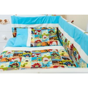 KidsDecor Lenjerie patut bebe cu turcoaz 5 piese Dinozauri 120 x 60 cm