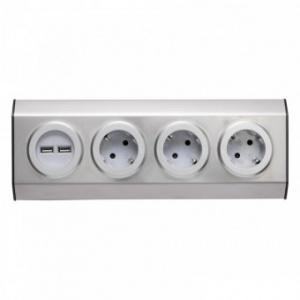 Home Prelungitor bucatarie KNV 03/USB, fara cablu, 3 locasuri, 2 x USB, Otel inoxidabil
