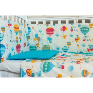KidsDecor Lenjerie patut bebe cu turcoaz 3 piese Balonase 120 x 60 cm