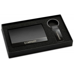 Set cadou caseta carte de vizita si breloc din piele