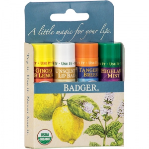 Badger Set 4 balsamuri clasice de buze, Blue Kit