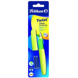 Pelikan Stilou Twist galben neon cu 2 rezerve albastre 807326