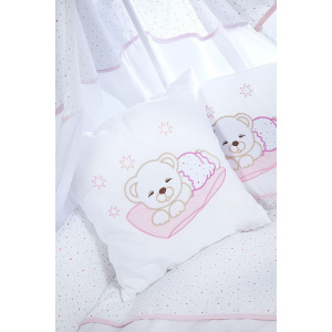 Klups Set lenjerie brodata 2 piese Sleeping Teddy Bear pink