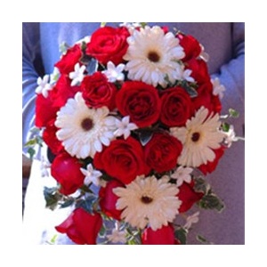 Buchet De Mireasa Gerbera Alba Si Trandafiri Rosii Detalii Produs
