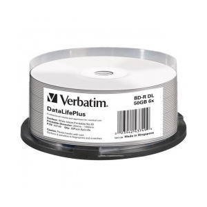 Verbatim BD-R DL 50GB 6x Wide Printable 25 Pack Spindle - No ID Brand 43749