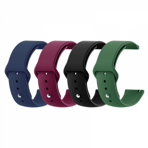 KRASSUS Set 4 curele universale din silicon 20mm compatibile cu Samsung Gear S2 Classic, Watch Active, Watch 42mm, Huawei Watch 2/ 2 Pro, negru, bleumaren, verde, grena