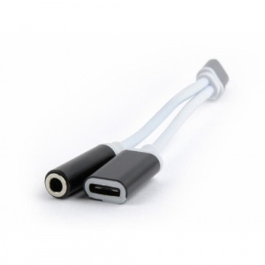 Gembird USB type-C plug to stereo 3.5 mm audio adapter cable, with extra power socket, black CCA-UC3.5F-02