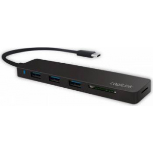 LogiLink Ultra-slim USB-C hub, 3 port + card reader, black UA0312