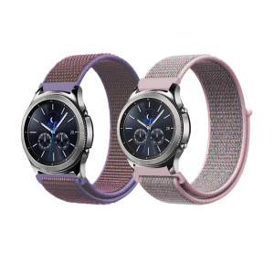 KRASSUS Set 2 curele din nylon cu adeziv si telescop QuickRelease 20mm pentru Samsung Active / Gear S3/ Huawei Watch 2, roz, lila