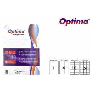 Optima Etichete color autoadezive 1/A4, 210 x 297 mm, 100 coli/top albastru