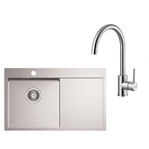 Alveus Pachet Chiuveta Quarto 30, Inox + Baterie Tonia Brushed, Argintiu