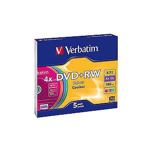 Verbatim 4.7GB DVD+RW 4X Colours 5pcs (43297)