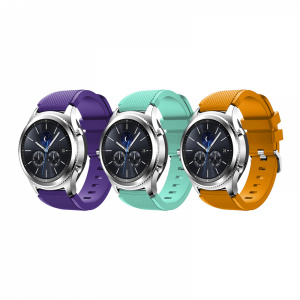 KRASSUS Set 3 curele din silicon universale 20mm compatibile cu Samsung Gear S2 Classic, Watch Active, Watch 42mm, Huawei Watch 2/ 2 Pro, mov, turcoaz, portocaliu