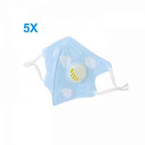 KRASSUS KN95 FFP2, cu valva pentru expiratie, pentru copii 3 - 10 ani, pliabila, set 5 buc, albastru