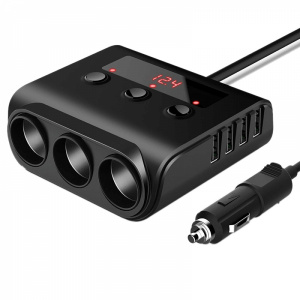 KRASSUS Adaptor priza auto multisocket 100W 3x soclu auto negru MODFM042