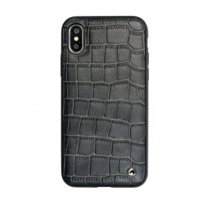 Occa Carcasa iPhone X Skin II Black (piele naturala, textura croco, margini flexibile)
