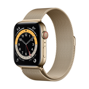 Apple Watch Series 6 44mm GPS+Cellular Gold Stainless Steel Case with Gold Milanese Loop