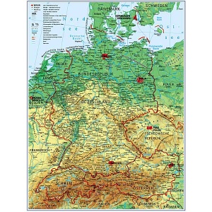 harta fizico geografica a germaniei Stiefel Germania harta fizico   geografică+ harta contur (germana 