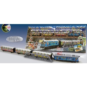 Pequetren Trenulet electric Christmas cu lumina, pod si tunel